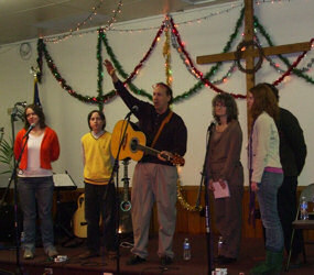 The Lyons family at the Overflowing Cup New Years Eve party