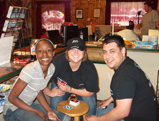 Volunteers behind the counter