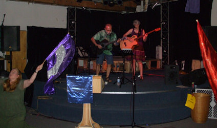Cece and Me leading Worship at the "Gathering" at the Nite Light Cafe